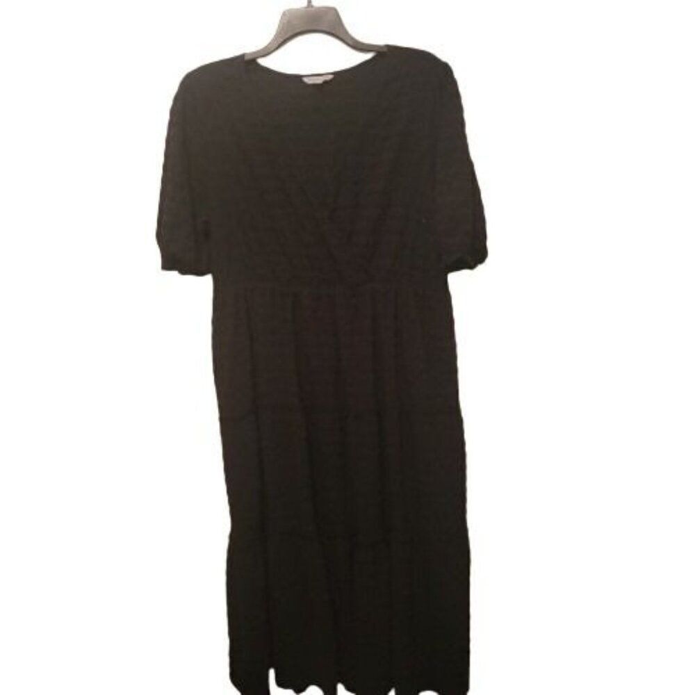 Ophelia Roe Womens Black Puff Short Sleeve Surplice Neck Maxi Dress Size 1X